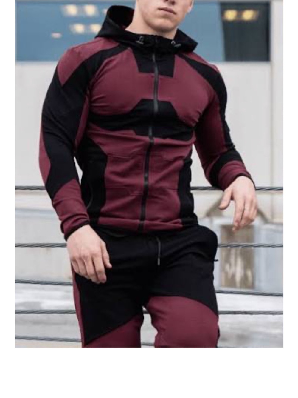 Men's Maroon & Black Performance Zip Hoodie Jacket